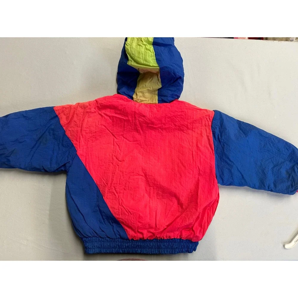 Gerber Vintage 90s Colorblock Star Puffer Jacket Toddler Size 2T Blue Pink Neon